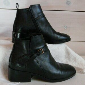 Cole Haan Grand OS Black Leather Ankle Zip Boots Women's 7 B Criss Cross Buckle